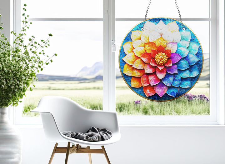 Blue Red Lotus Suncatcher Decor