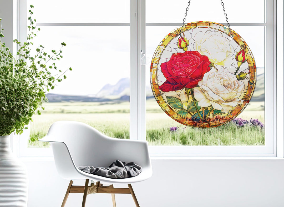 Red and White Rose Stained  Suncatcher Sun Catcher for Window | Myphotostation
