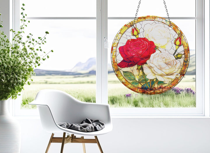 Red and White Rose Stained  Suncatcher Sun Catcher for Window | Myphotostation
