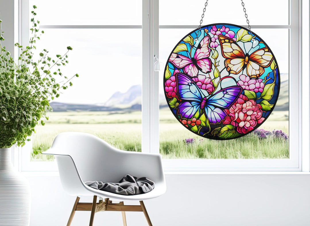 Butterflies Suncatcher DecorElegant Tempered Glass Design for Windows | Myphotostation
