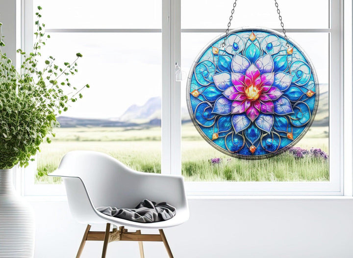 Blue & Pink Lotus Suncatcher Durable Tempered Glass | Myphotostation
