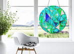 Green Stained Suncatcher Decor Tempered Glass Art