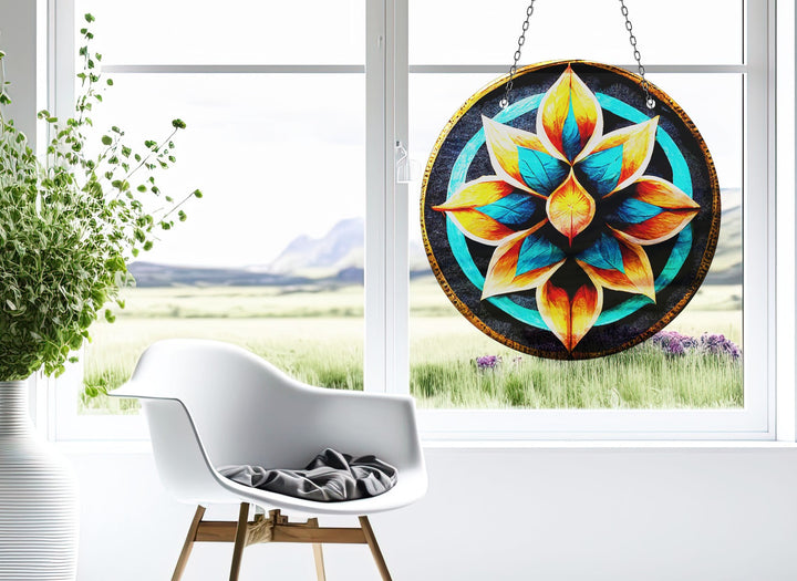 Turquoise Lotus Suncatcher Decor Durable Tempered Glass | Myphotostation
