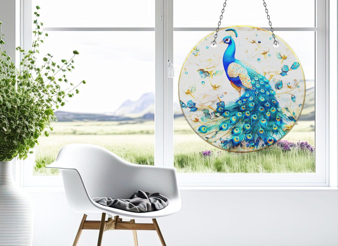 Turquoise Peacock Suncatcher Unique Stained Glass Suncatchers | Myphotostation
