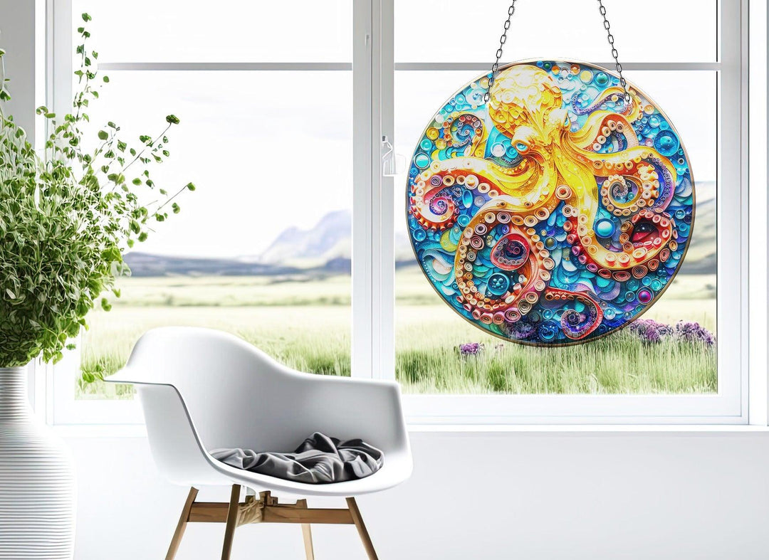 Orange Octopus Suncatcher Add Color with Stained Glass Suncatchers for Home | Myphotostation
