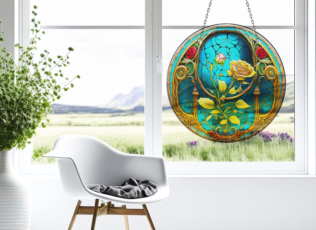 Yellow Rose Stained Suncatcher Brighten Any Space with Glass Suncatchers | Myphotostation
