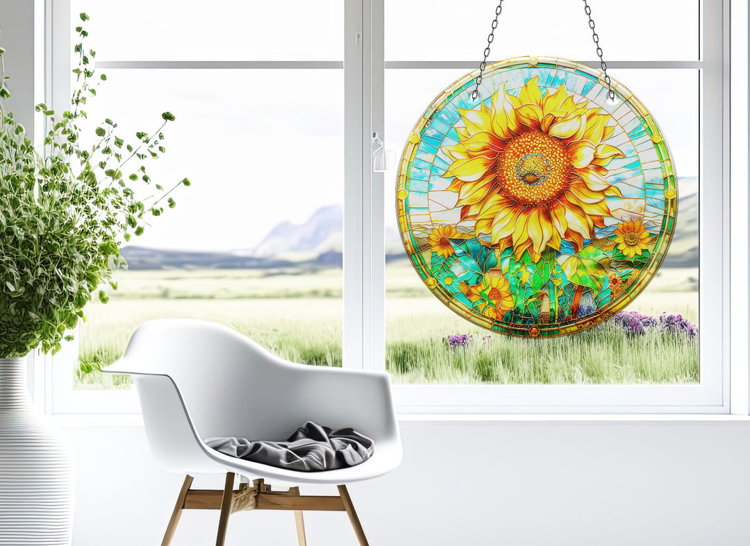 Vivid Sunflower Suncatcher Decor Tempered Glass | Myphotostation
