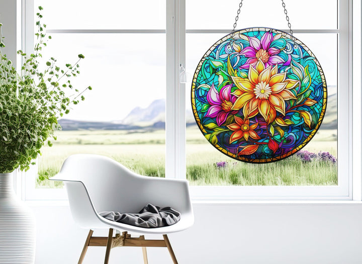 Yellow Flower Botanical Suncatcher Decor Colorful Sun | Myphotostation
