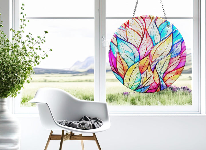 Leafs Colorful Stained  Suncatcher Durable Tempered Glass | Myphotostation
