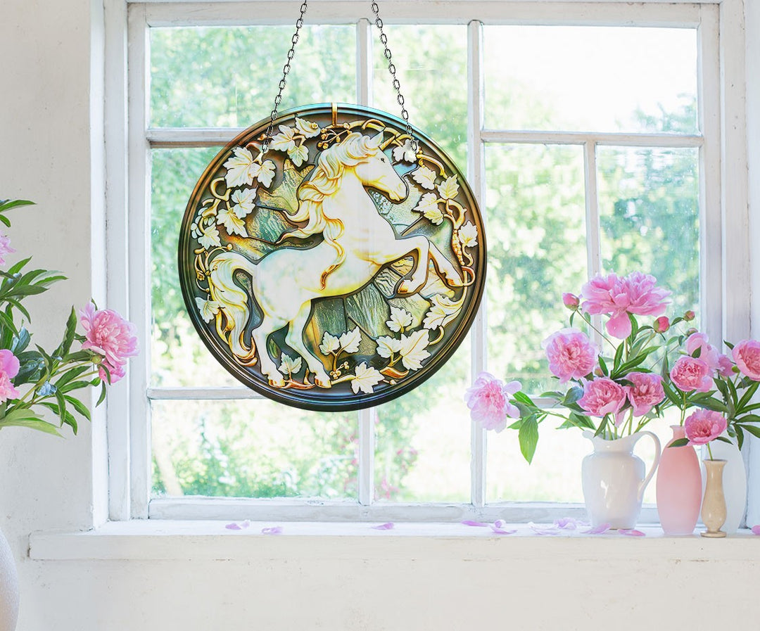 White Horse Stained Suncatcher Tempered Glass | Myphotostation
