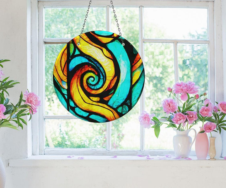 Orange & Blue Fractal Suncatcher Vibrant Stained Glass Suncatchers for Windows | Myphotostation
