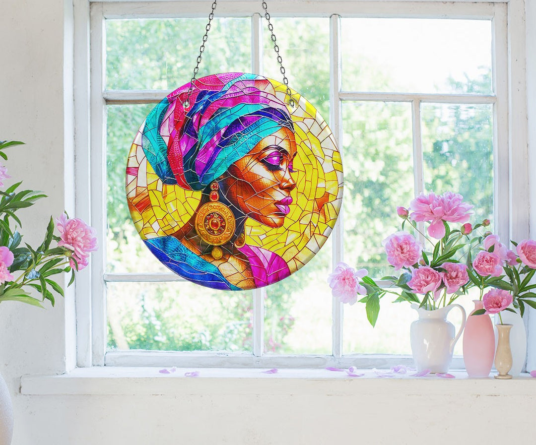 African Woman Portrait Suncatcher Decor Colorful Sun | Myphotostation
