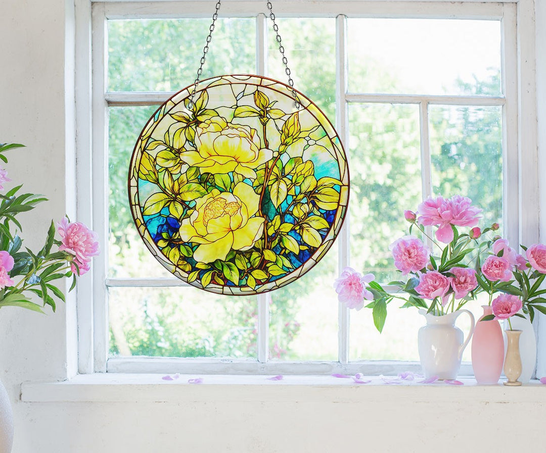 Yellow Botanical Suncatcher Decor Stained Glass Suncatchers | Myphotostation
