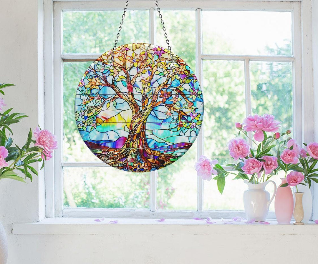 Life of tree Colored Suncatcher Decor Vibrant Stained Glass Suncatchers for Windows | Myphotostation
