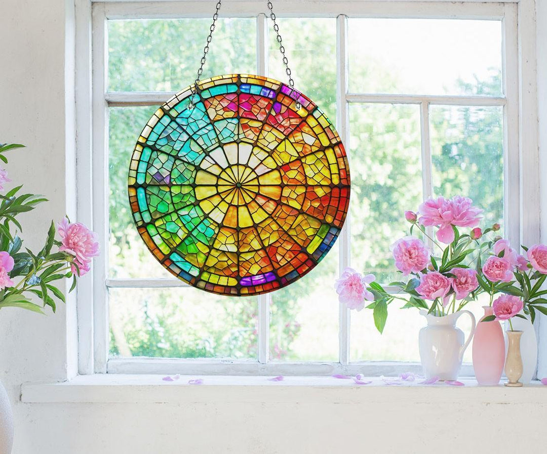 Colorful Stained Circle Suncatcher Unique Stained Glass Suncatchers | Myphotostation
