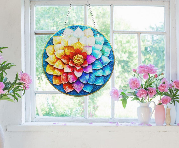 Blue Red Lotus Suncatcher Decor