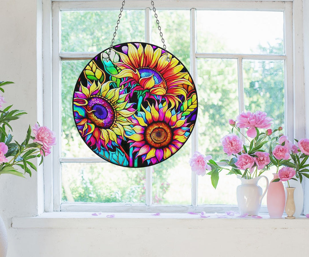 Vivid Sunflower Suncatcher Decor Elegant Tempered Glass Design for Windows | Myphotostation
