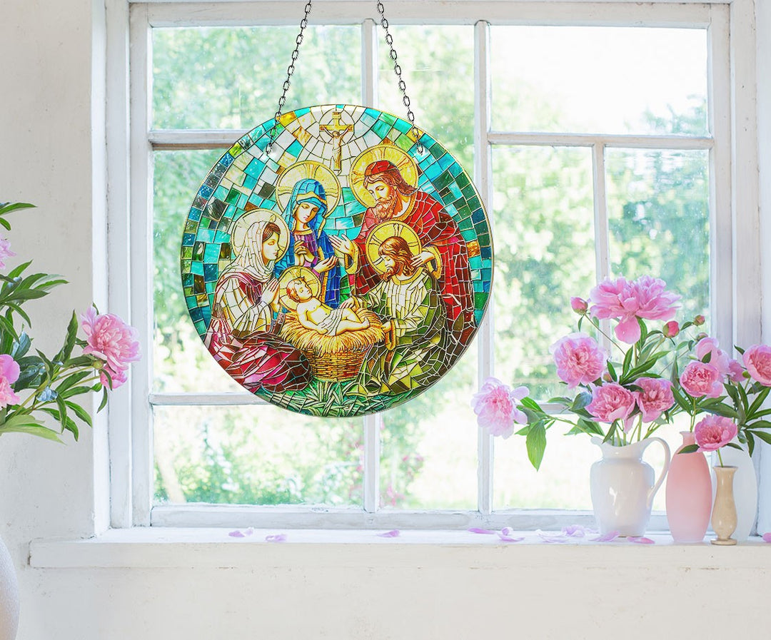 Christ Mosaic Suncatcher Decor Vibrant Stained Glass Suncatchers for Windows | Myphotostation
