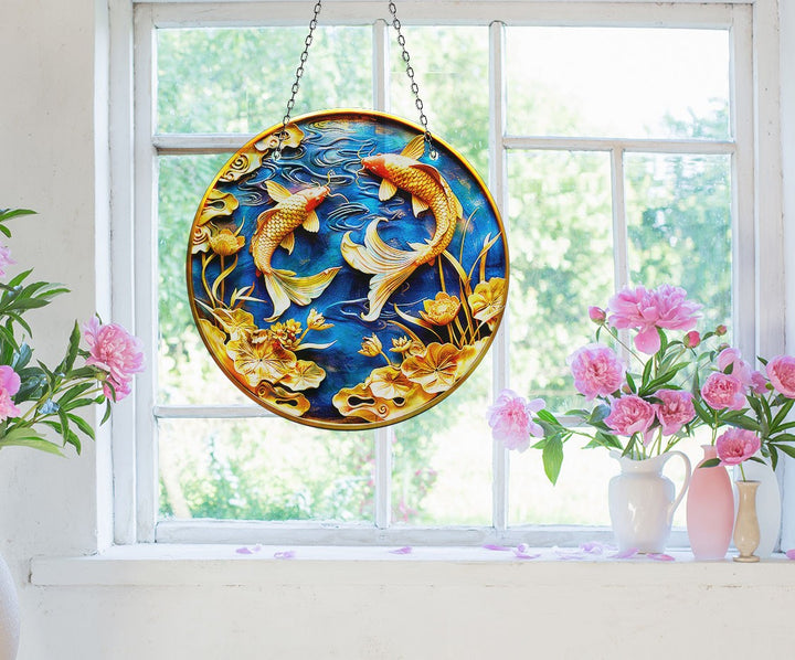 Koi Fish Blue Suncatcher Decor Sun Catcher for Window | Myphotostation
