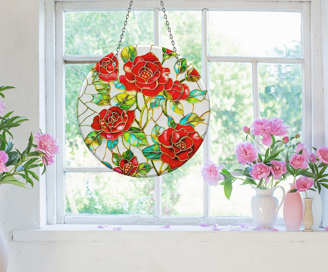 Red Roses Stained  Suncatcher Sun Catchers | Myphotostation
