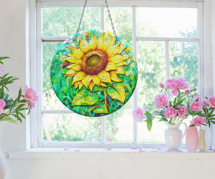 Yellow Sunflower Suncatcher Decor Glass Suncatchers | Myphotostation
