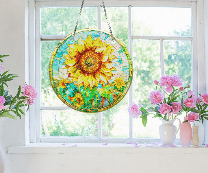 Vivid Sunflower Suncatcher Decor Moon Suncatchers | Myphotostation
