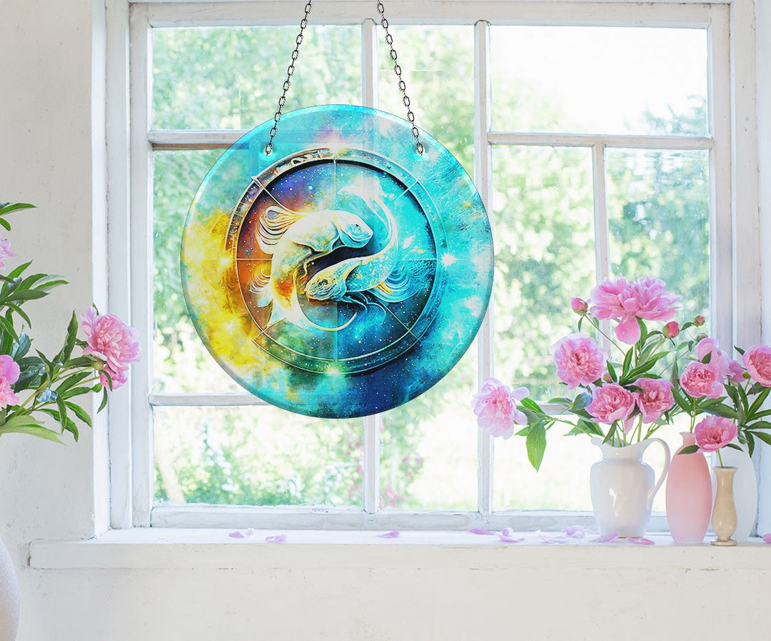 Koi Fish Blue Suncatcher Decor Vibrant Stained Glass Suncatchers for Windows | Myphotostation
