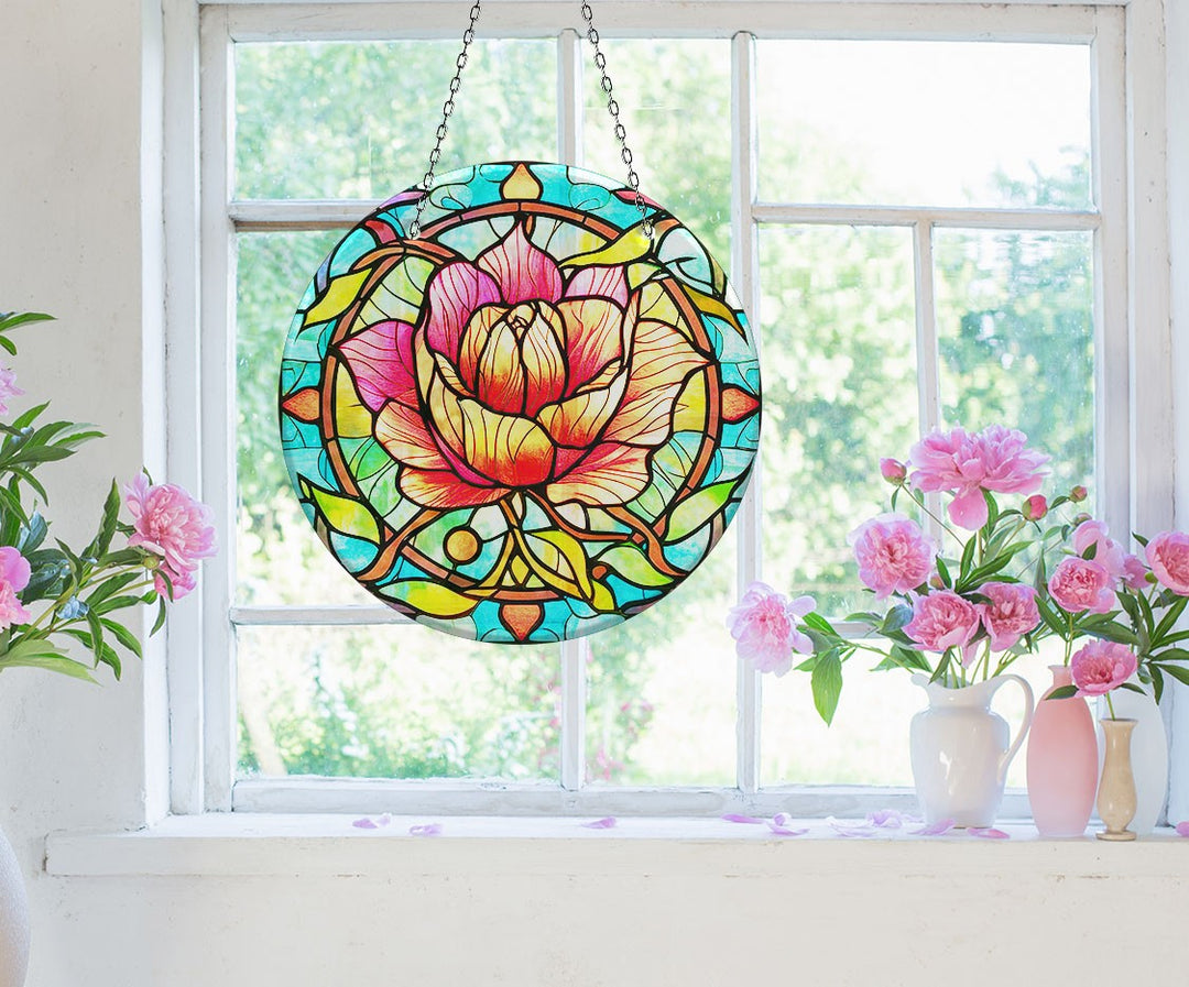 Colorful Rose Stained  Suncatcher Add Color with Stained Glass Suncatchers for Home | Myphotostation
