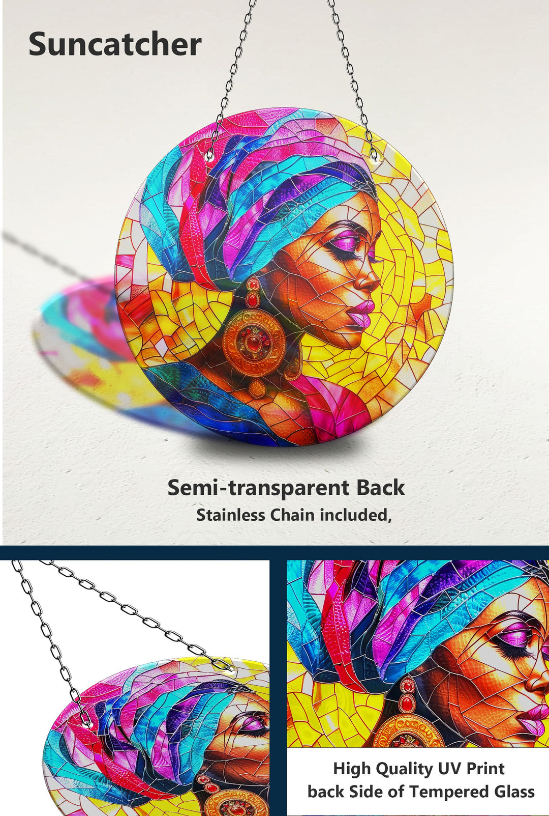 African Woman Portrait Suncatcher Decor