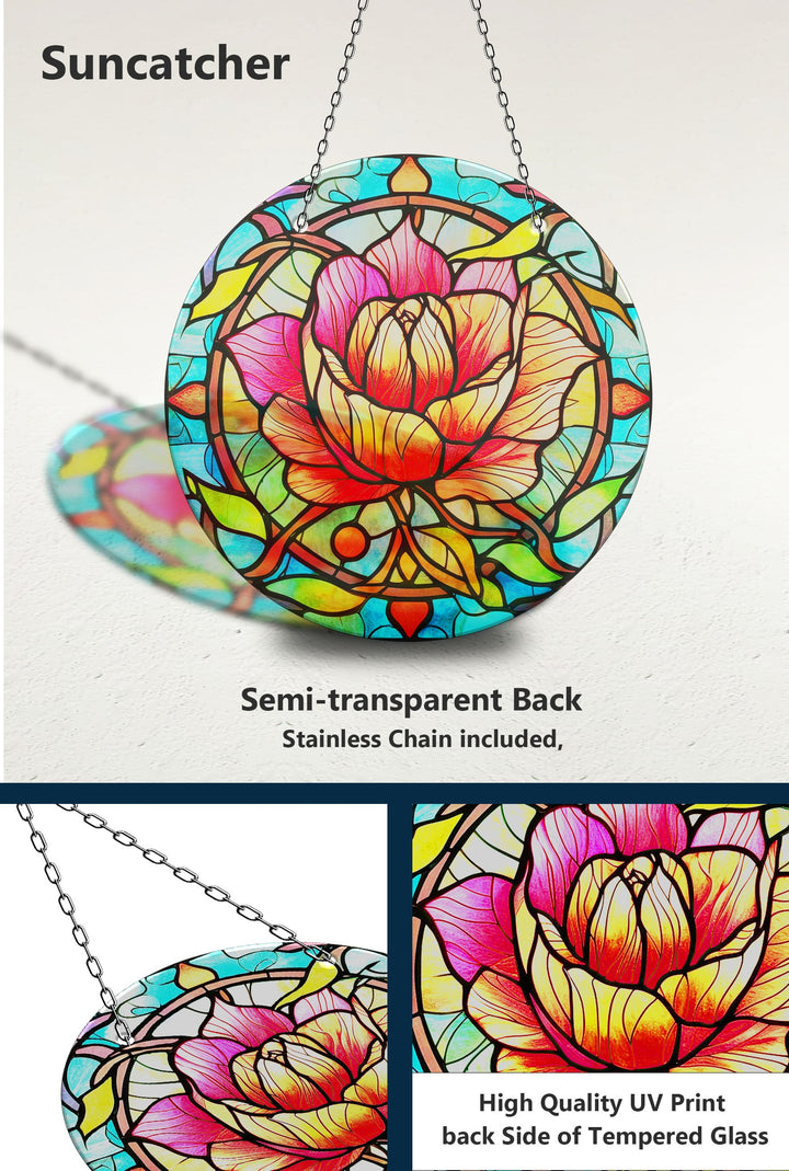 Colorful Rose Stained  Suncatcher