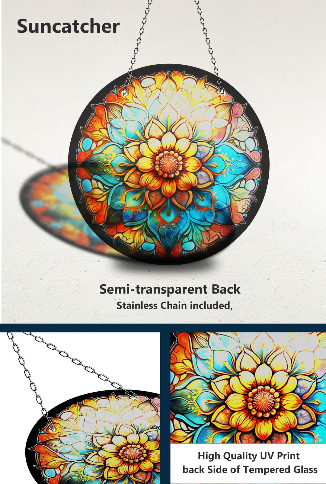 Orange Stained Flower Suncatcher