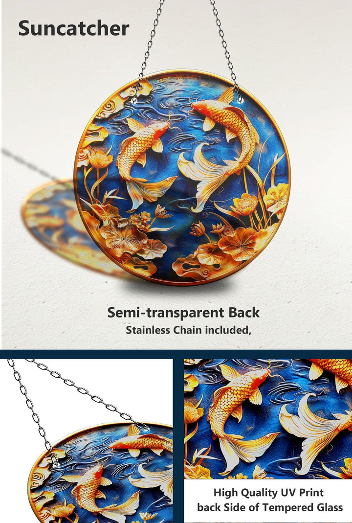 Koi Fishes Blue Suncatcher Decor