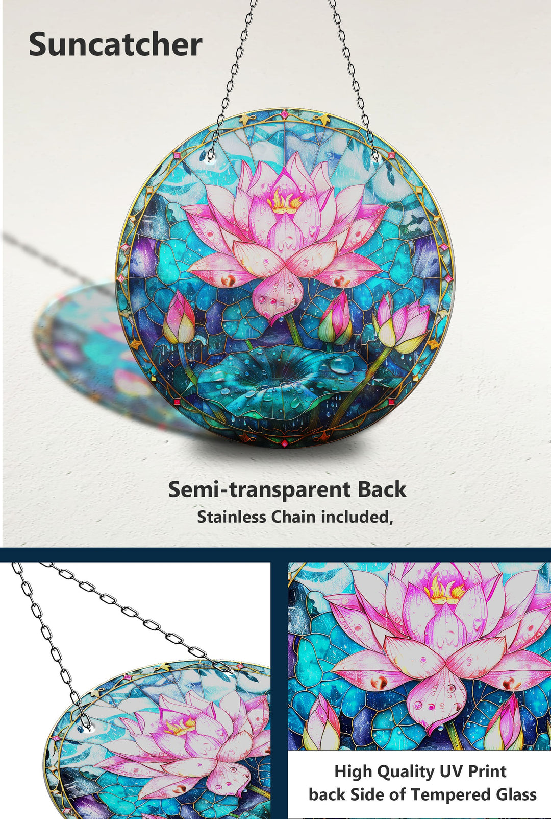 Pink Lotus Suncatcher Decor