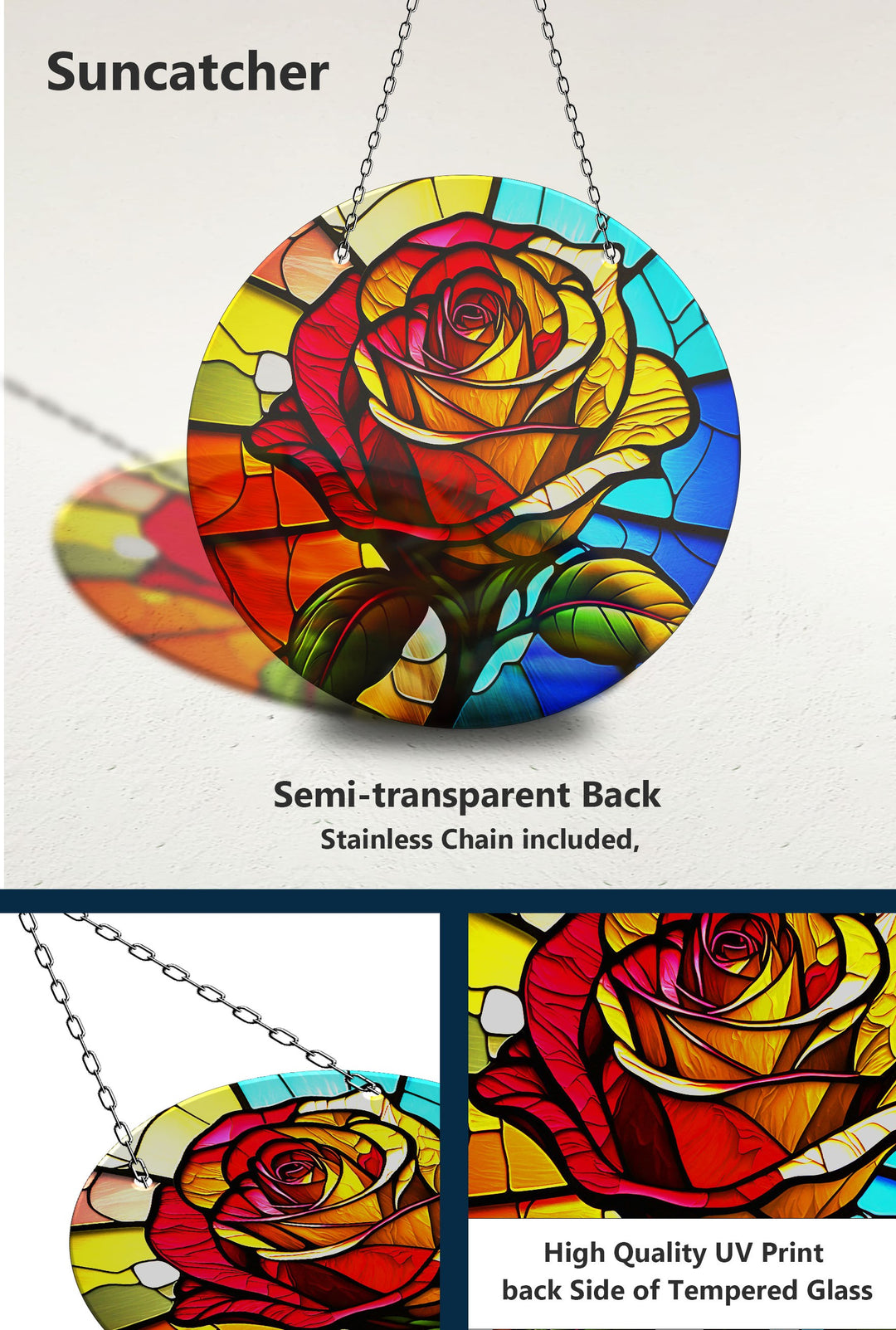 Colorful Stained Rose Suncatcher