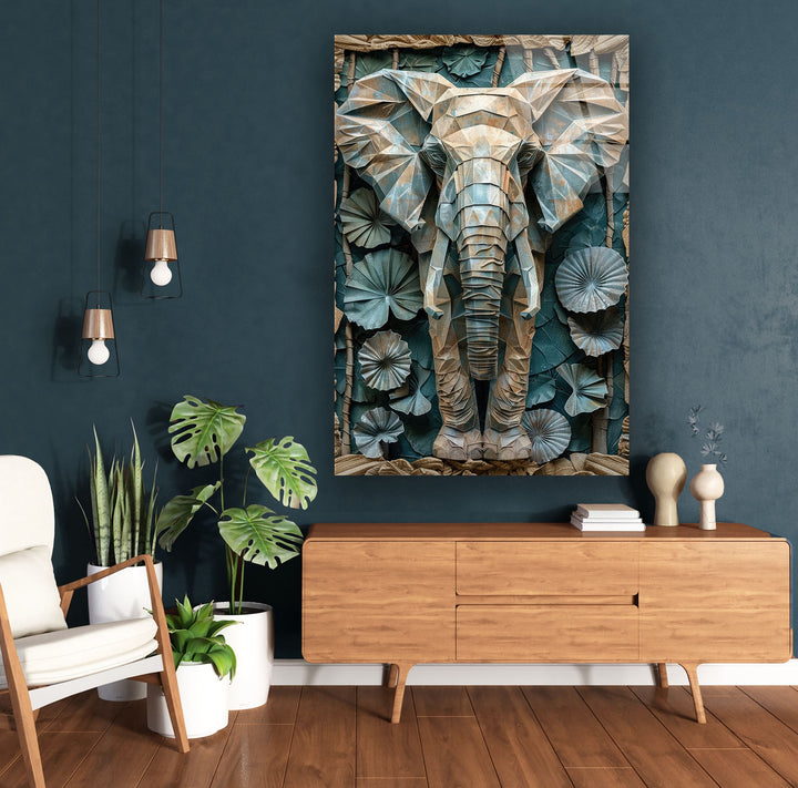 Stained Design Elephant Figure Glass Wall Art