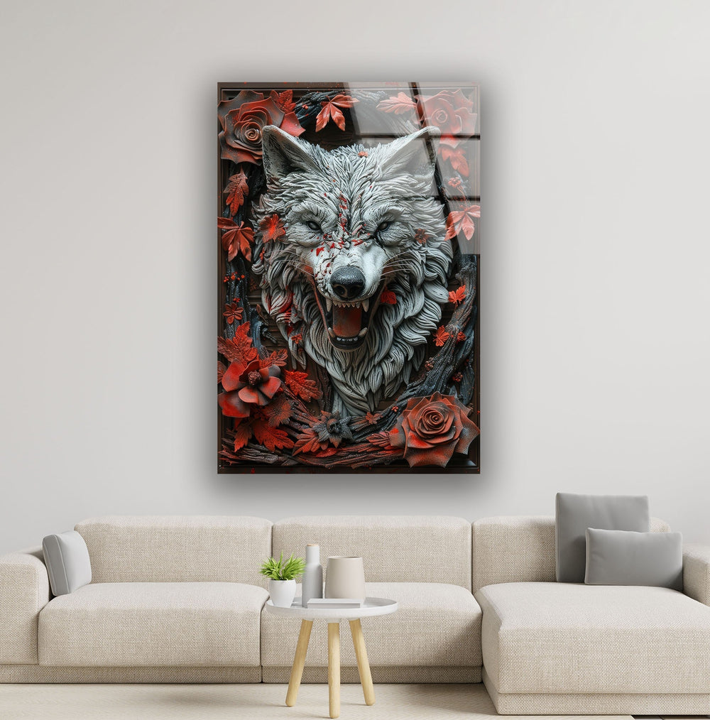 Rose & Wolf Glass Wall Art stained glass wall art, stained glass wall decor
