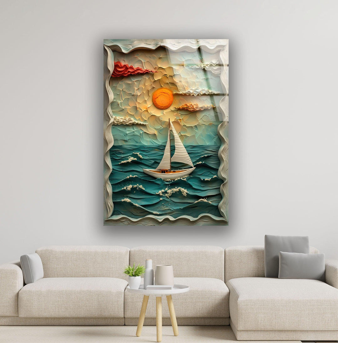 Sunset & Boat Clay Glass Wall Art art glass wall art, glass wall art pictures
