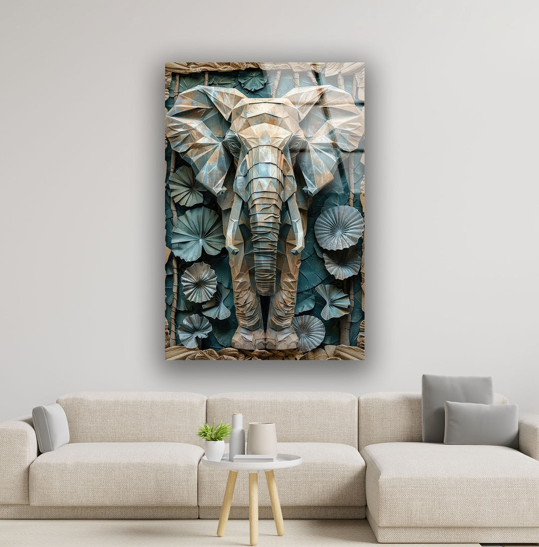 Stained Design Elephant Figure Glass Wall Art