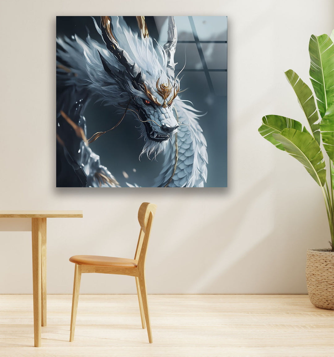 Majestic dragon wall art with vibrant scales and powerful energy.
