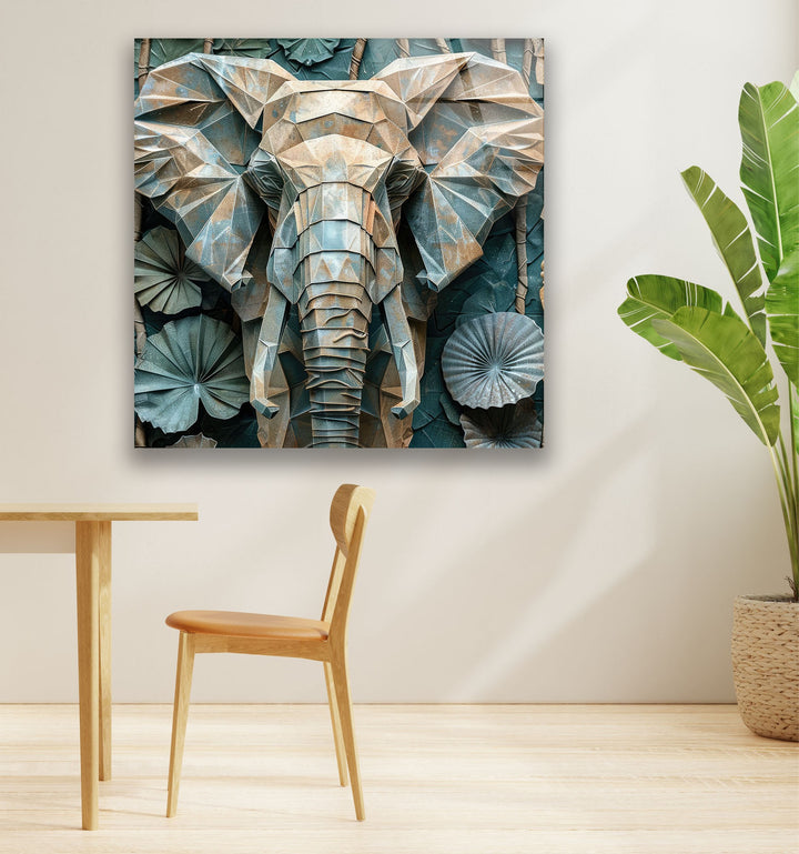 Stained Design Elephant Figure Glass Wall Art