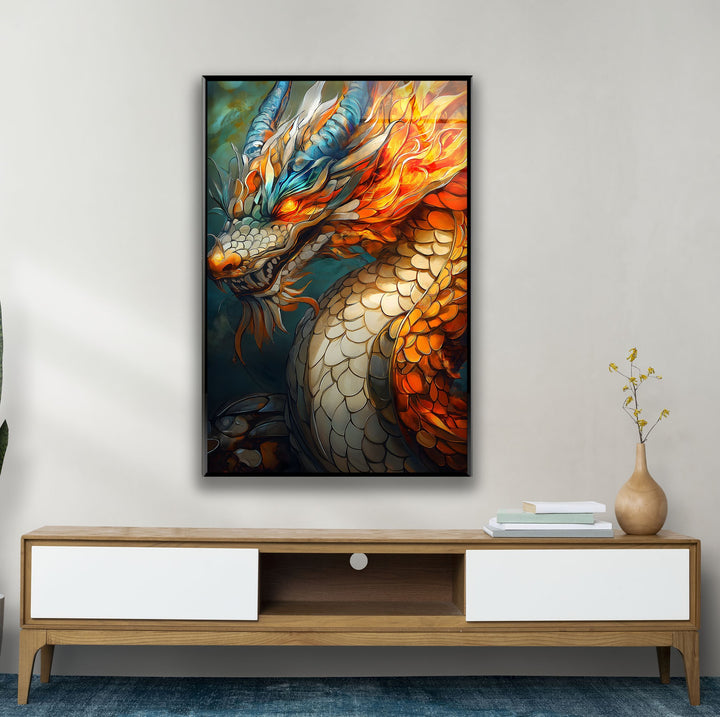 Stunning fiery dragon art capturing a magical creature engulfed in flames.
