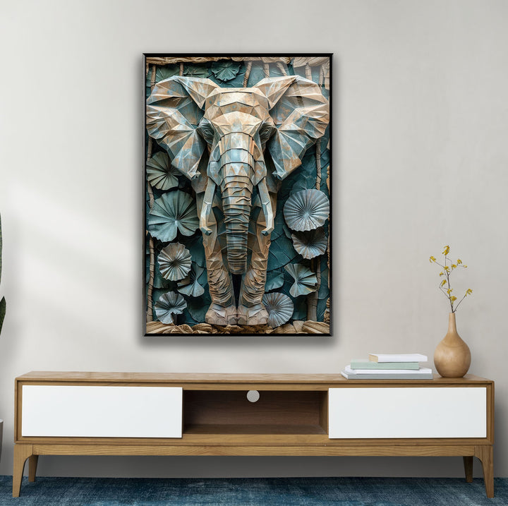 Stained Design Elephant Figure Glass Wall Art