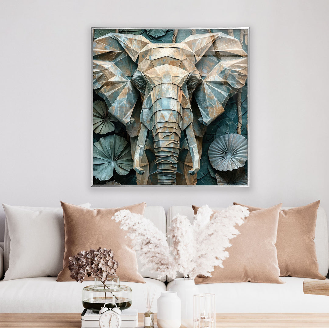 Stained Design Elephant Figure Glass Wall Art