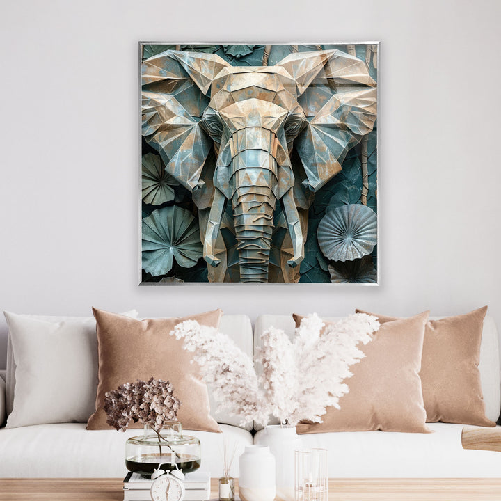 Stained Design Elephant Figure Glass Wall Art