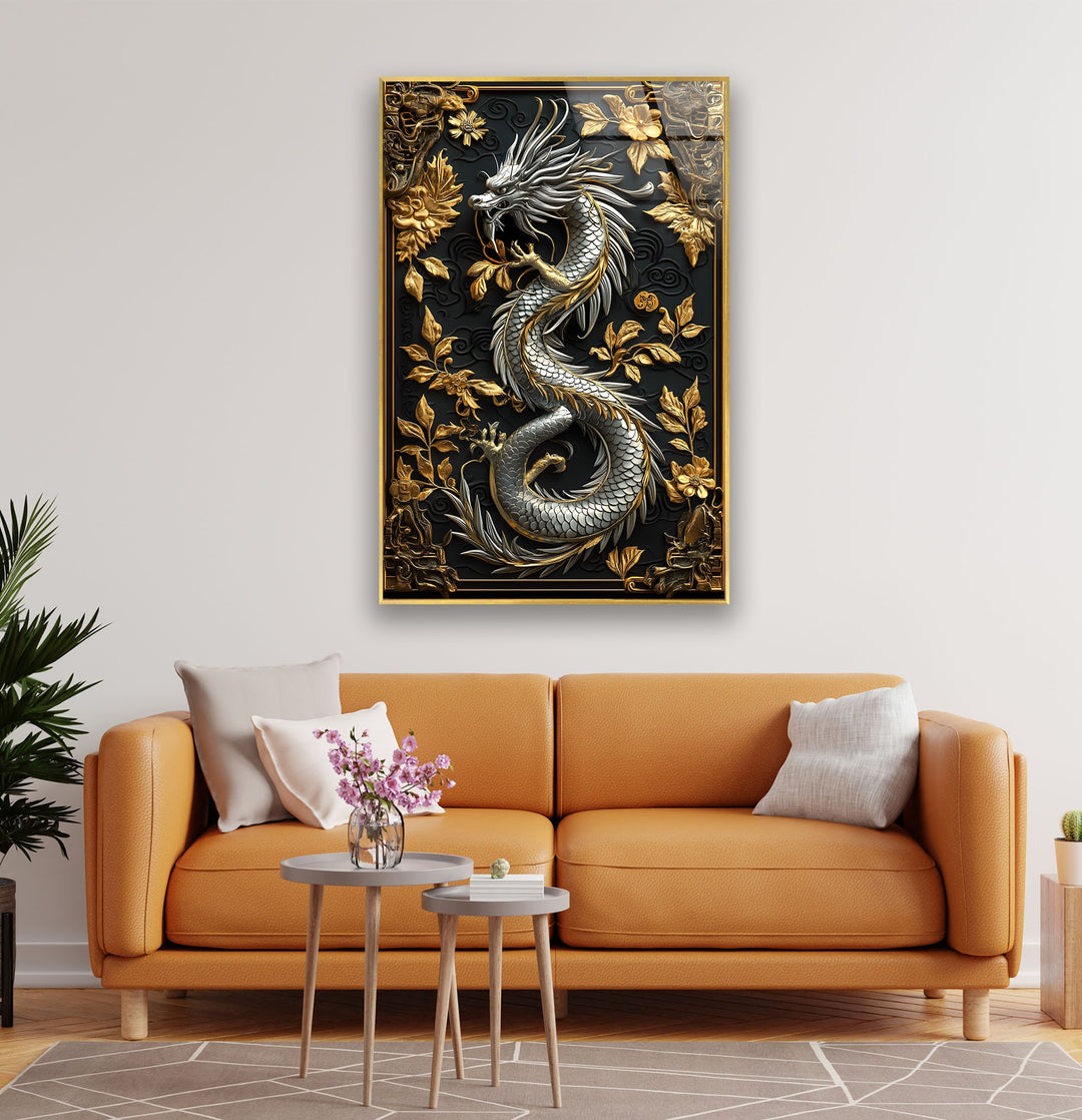 High-detail dragon glass art with shimmering metallic textures.
