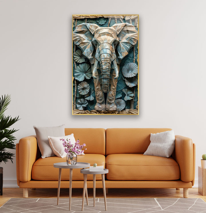 Stained Design Elephant Figure Glass Wall Art