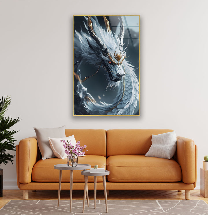 Elegant white dragon soaring through a mystical backdrop, capturing its power.
