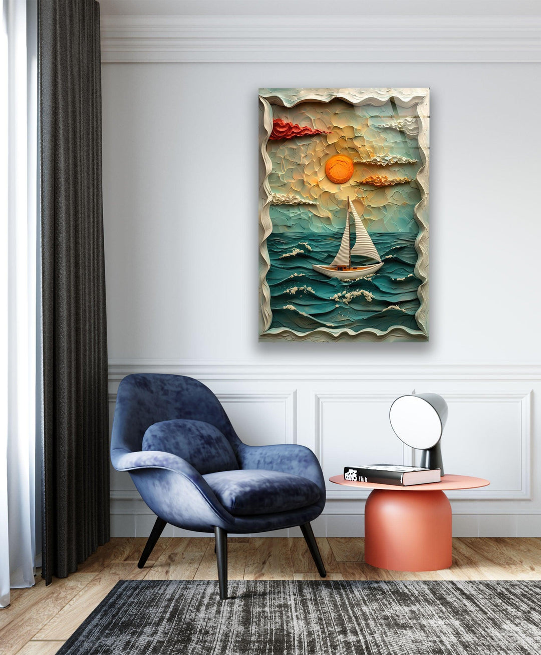 Sunset & Boat Clay Glass Wall Art glass image printing, glass prints from photos
