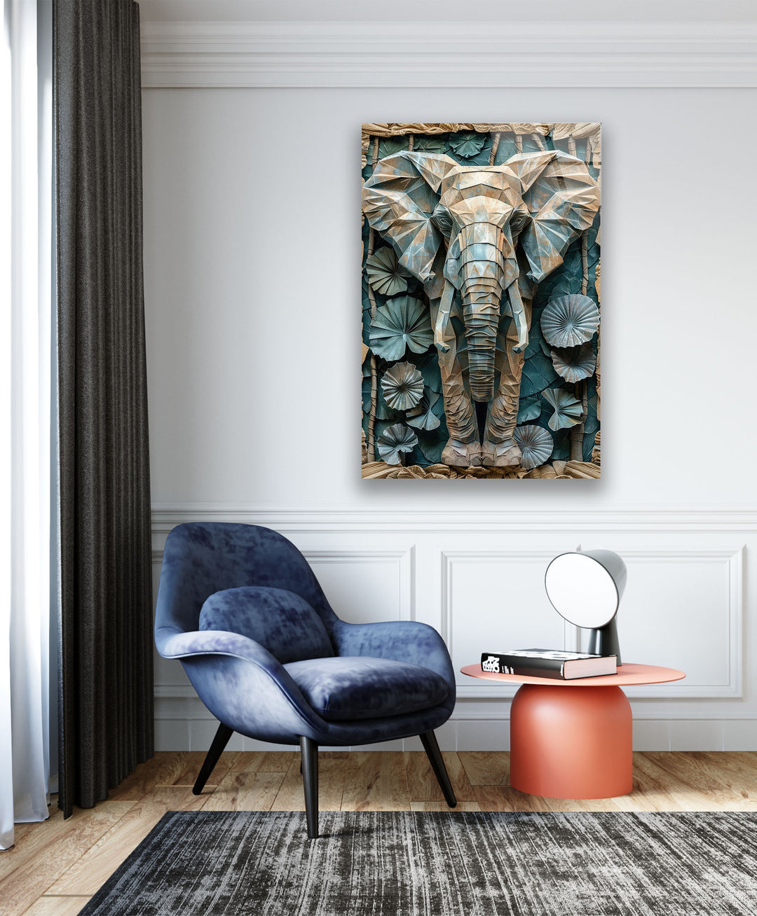 Stained Design Elephant Figure Glass Wall Art