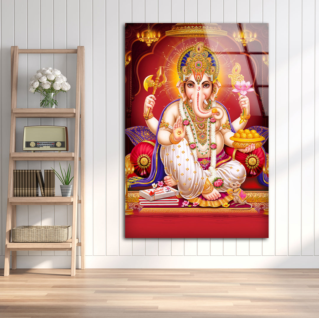 Red Lord Ganesha Glass Picture Prints | Modern Wall Art